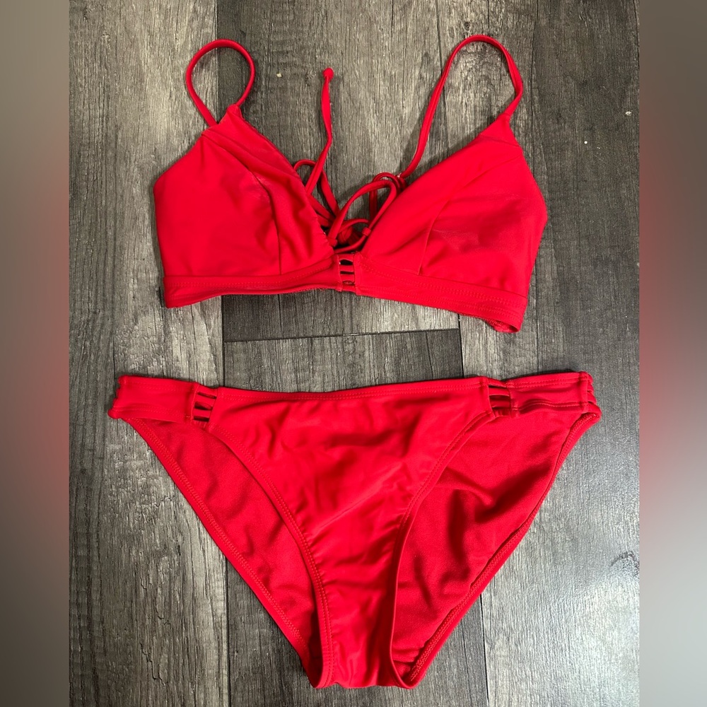 No Boundaries - Red Bikini with Cute Cut Out Details - Size L